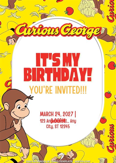 Cute Curious George Invitation