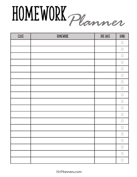 Cute Homework Planner Template for Teens