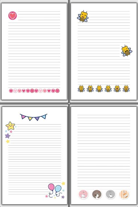 Cute lined paper printable for kids and adults