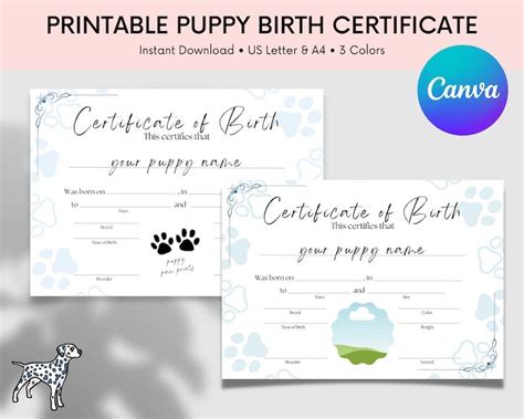 Cute Puppy Birth Certificate