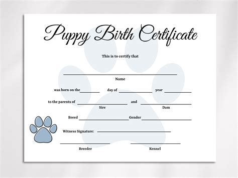 Cute Puppy Birth Certificate Template