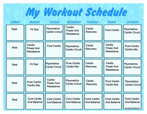 Cute Workout Calendar Template