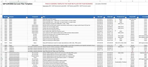 Cutover Excel Template