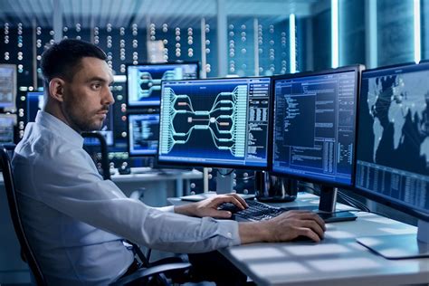 Cybersecurity specialist working on a computer