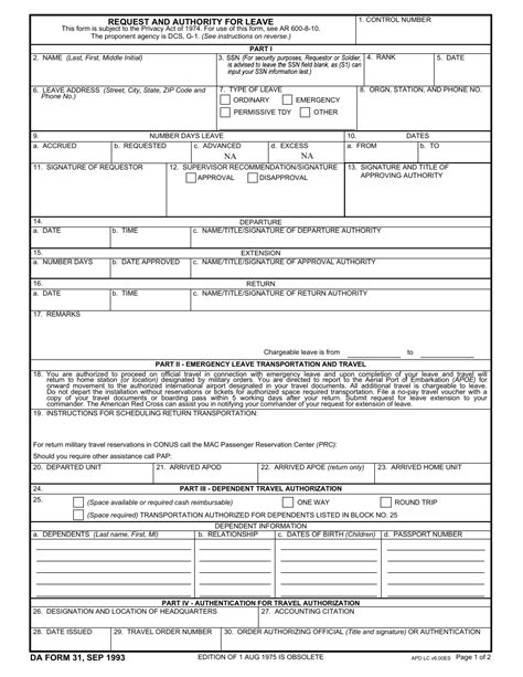 DA Form 31 Format