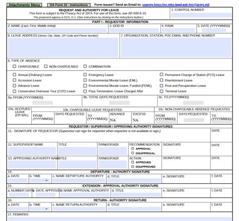 DA Form 31 Layout