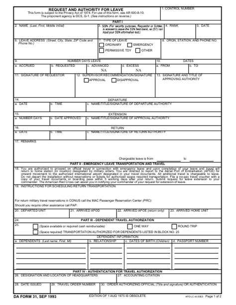 DA Form 31 PDF Template