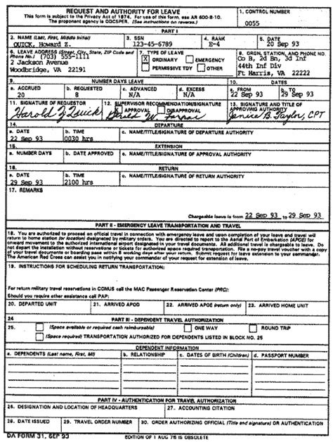 DA Form 31 Sample