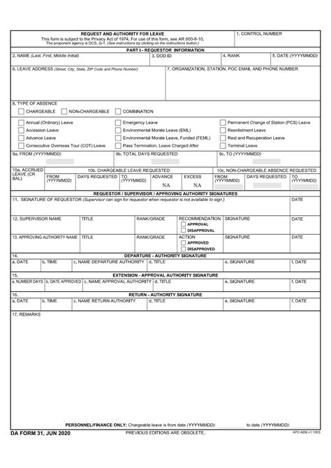 DA Form 31 Template