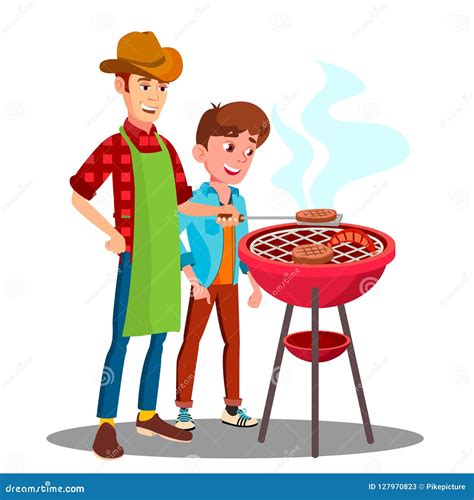 A photo of a dad grilling with his family