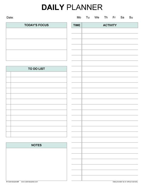 Daily Agenda Template Example 3