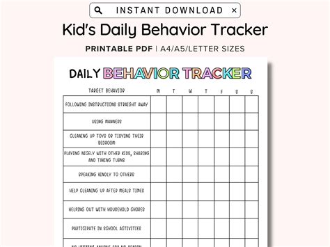 Daily Behavior Chart