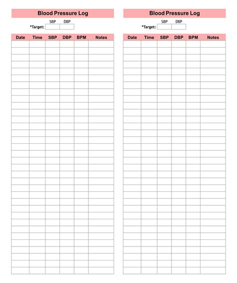 Daily Blood Pressure Log Printable