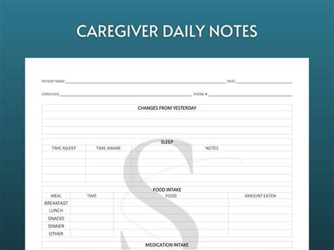 Daily Caregiver Report Template