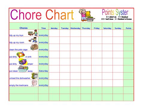 Daily chore chart for kids