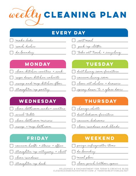 Daily cleaning schedule example