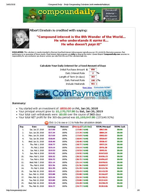 Daily Compound Interest Calculator PDF