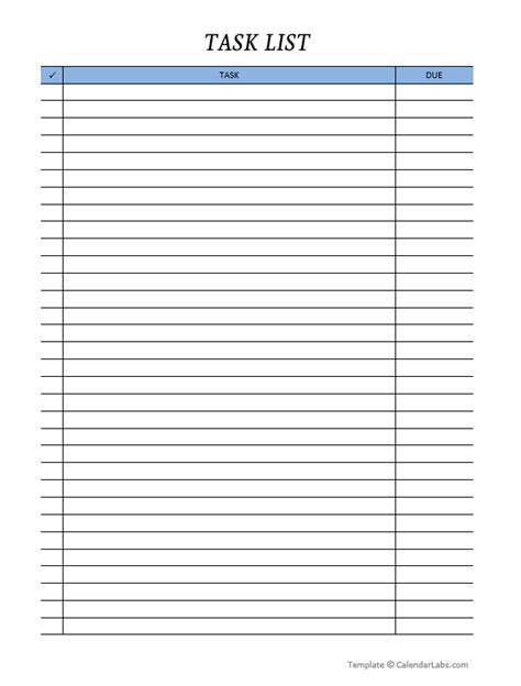 Daily Employee Task List Template