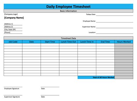 Daily Employee Timesheet Template