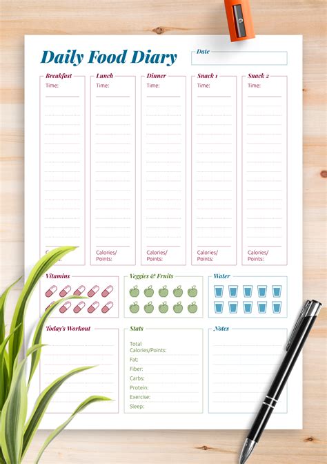 Daily food diary printable