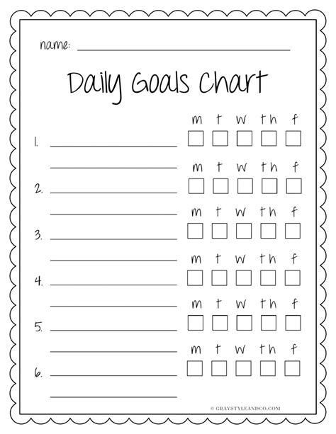 Daily Goal Setting Chart