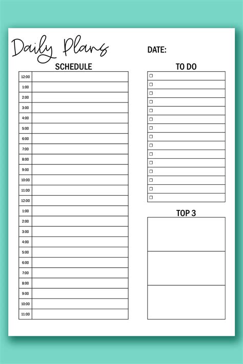 Daily Hourly Calendar Template