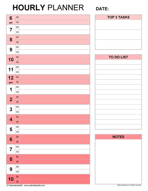 Daily Hourly Planner Free Printable Template