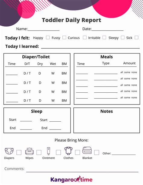 Daily Infant Report Template Sample