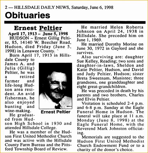 Daily Obituary Examples