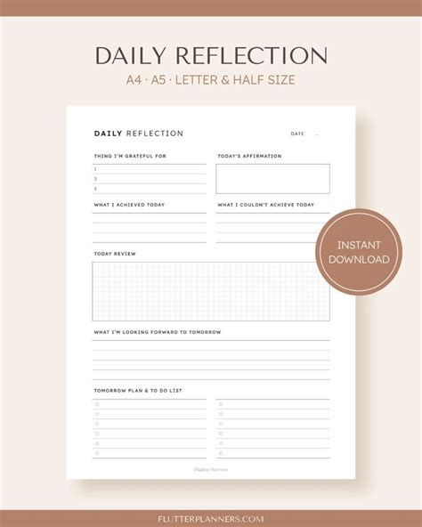 Daily reflection diary template for Goodnotes