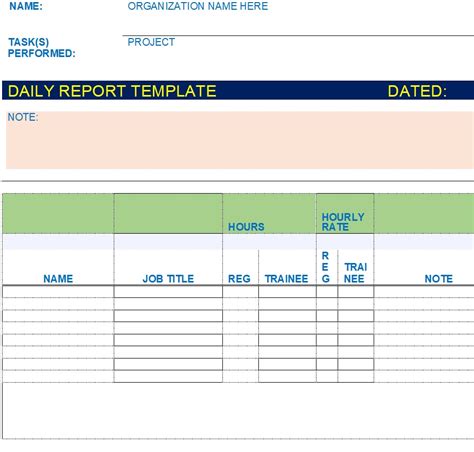 Daily Report Template in Excel