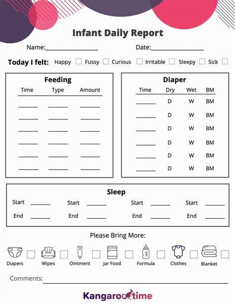 Daily Report Template for Infants