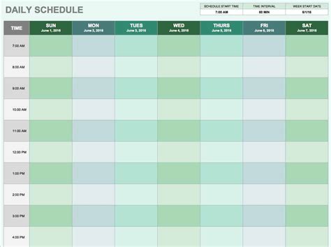 Daily schedule template