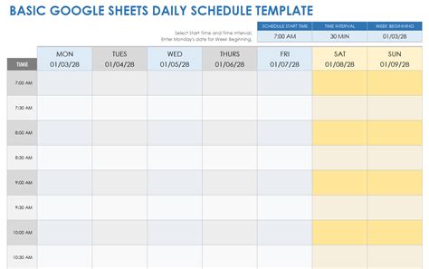 Daily schedule template in Google Docs