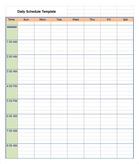 Daily Schedule Template Word Download