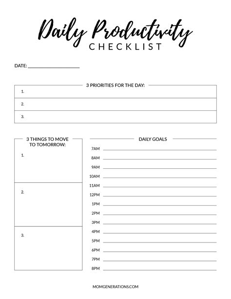 Daily Task List Template for Productivity