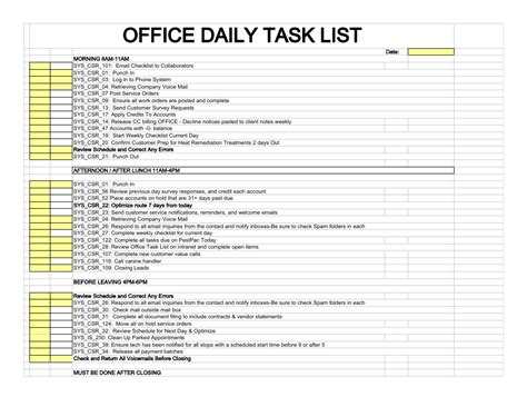 Daily Task List Template for Time Management