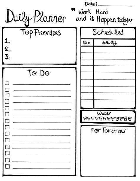 Daily task schedule template with task list