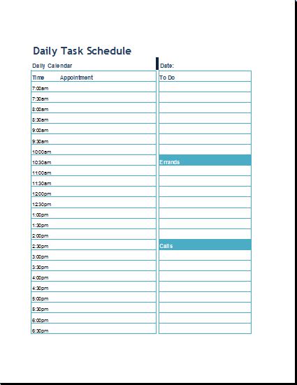 Daily task schedule template