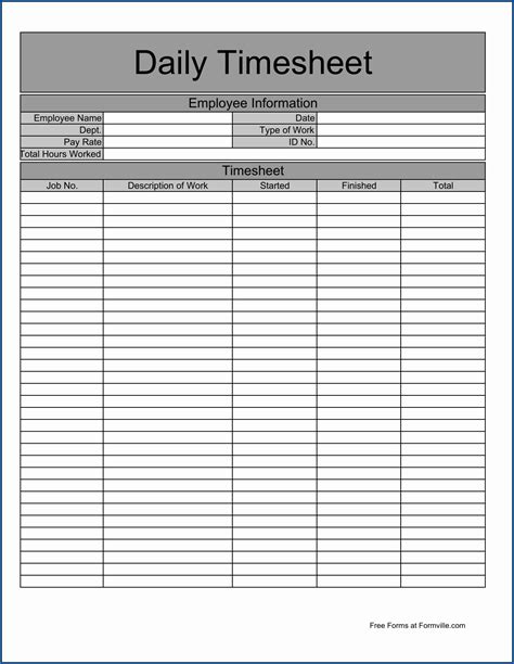 Daily Timesheet Template Example