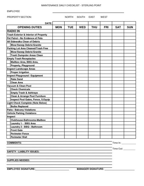 Daily Vehicle Inspection Log Template