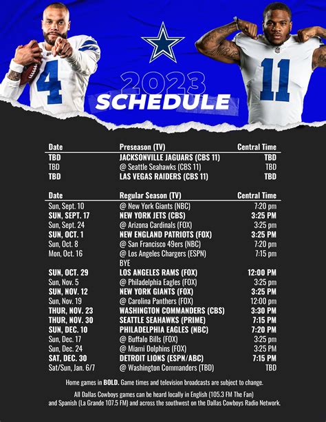 Dallas Cowboys Schedule 2023 Calendar