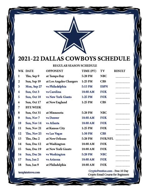 Dallas Cowboys Schedule Printable 2023 Season