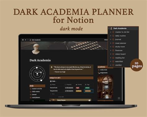 Dark Academia Notion Template Dark