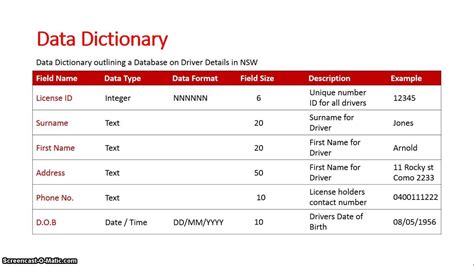 Data Dictionary Example 2