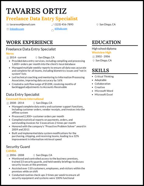 Data Entry Resume Format PDF