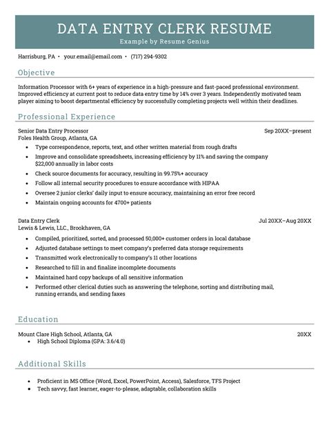 Data Entry Resume Sample Word