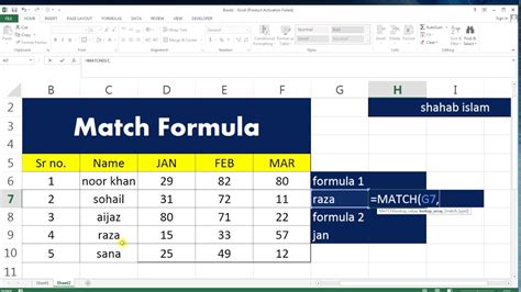 Excel data matching formulas