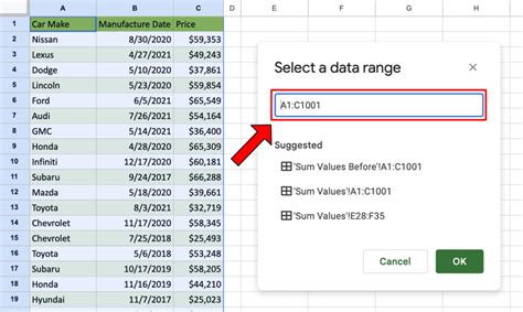 Checking the data range in Excel