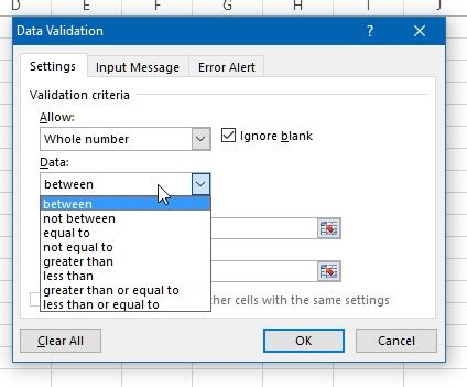 Data Validation Dialog Box